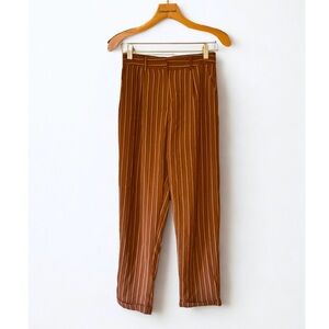 Caramel Cream Black Brown Vertical Stripe Pants- Art + Effect- Small